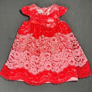 Bonnie Jean Red Lace Dress‎ Flower Accent Party Occasion Girl Size 2T
